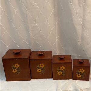 Vintage 50s Floral Wooden Nesting Canister Set